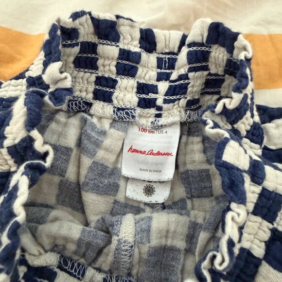 Hanna Andersson | Checkered Print Wide Leg Smocked Cotton Muslin Pant | Size 4T - Picture 3 of 5
